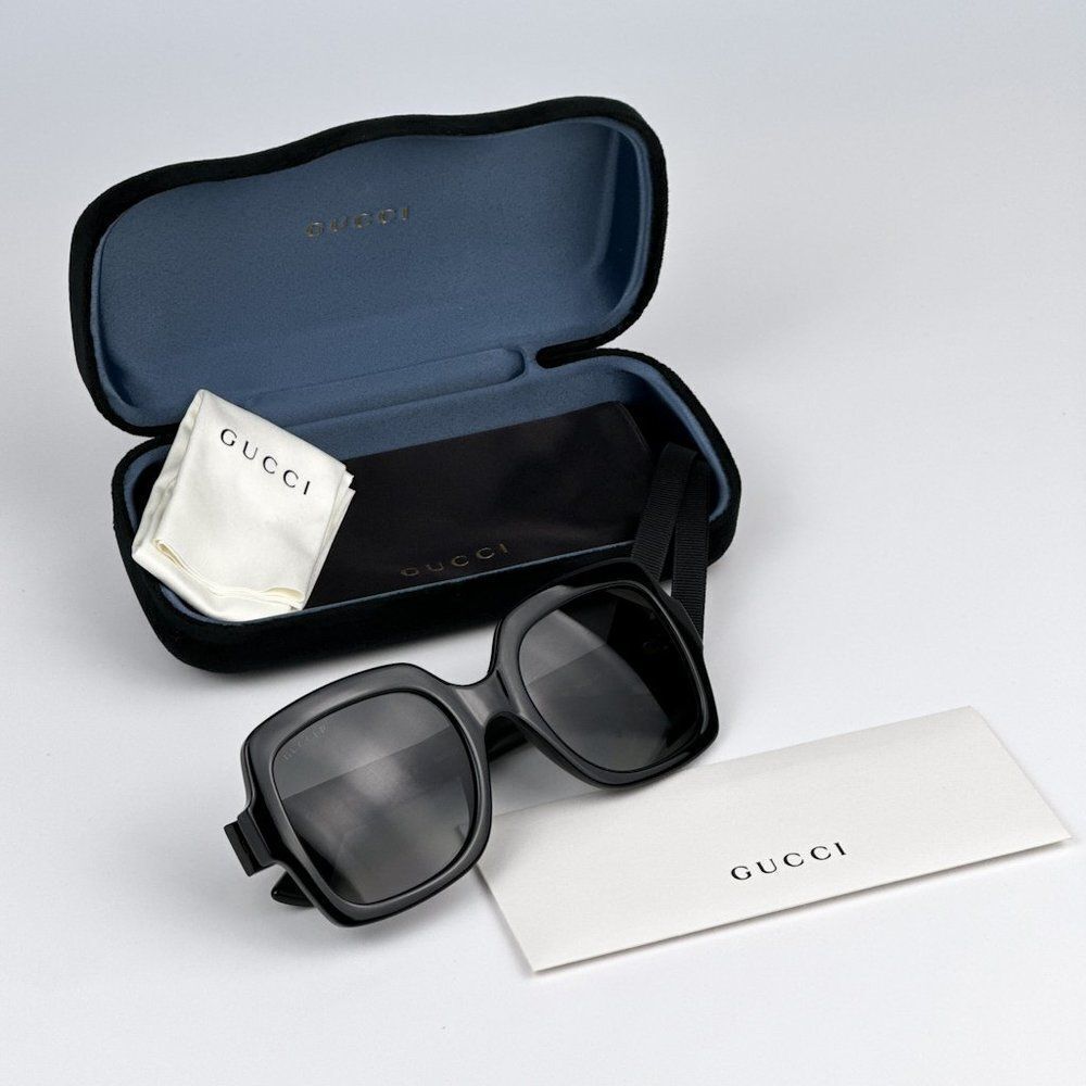 NEW Gucci GG1337S 002 Shiny Black Gradient Gray Polarized Square Women Sunglasse - Picture 12 of 13